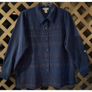 NWT SUSAN GRAVER/STYLE  Navaho Art Chambray Blue Tunic/Shacket 90's Y2K Women 2X